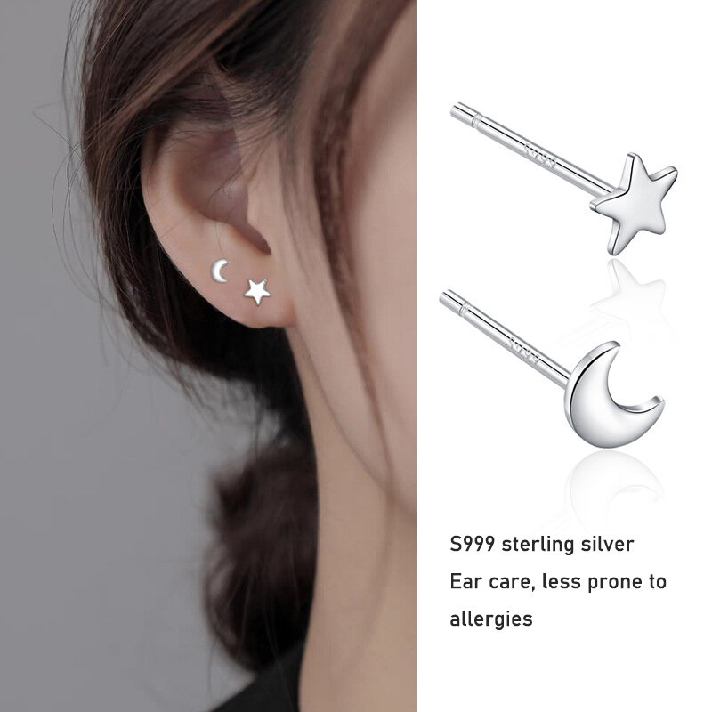 Prego auricular prata pura S999, cuidado simples avançado feminino, furo de orelha, temperamento e prego simples e compacto Earbone