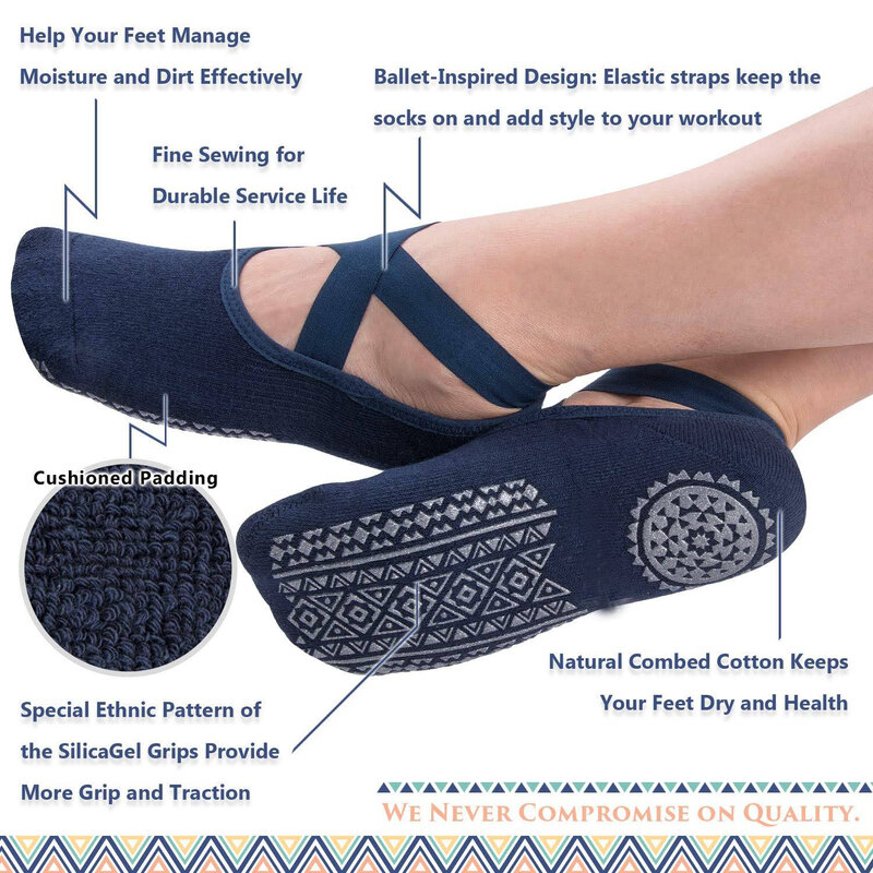 Non-Slip Grips Women Yoga for Bandage Socks Cotton Sock Ideal Five Toe Socks for Pilates Pure Ballet Dance Barefoot Workout