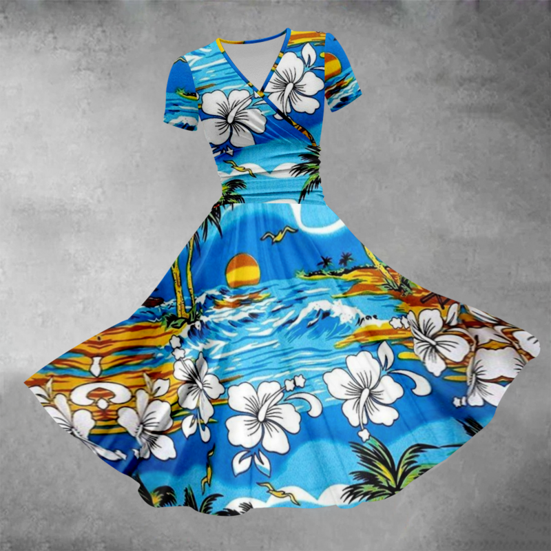 Sommerkleid 2024 Kokosnuss baum Muster Kleid Strand Luxus stilvolle Abendkleider Mode Frauen Party Mädchen Vestido elegante Roben