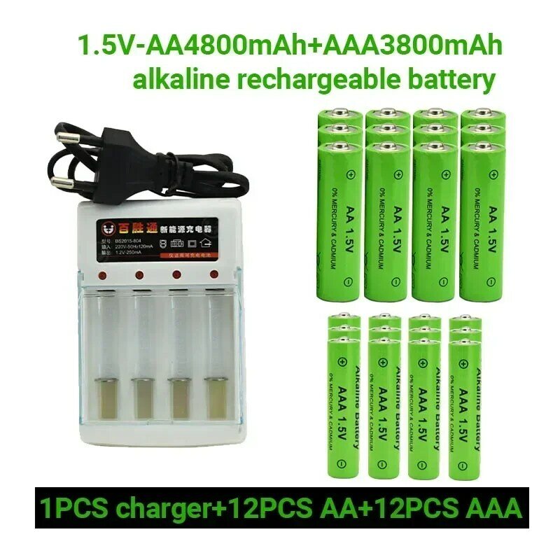 100% Original 1.5V AA4800mAh+AAA3800mAh Rechargeable Alkaline Battery NI-MH 1.5 V Battery for Clocks Mice Computers Toys So On