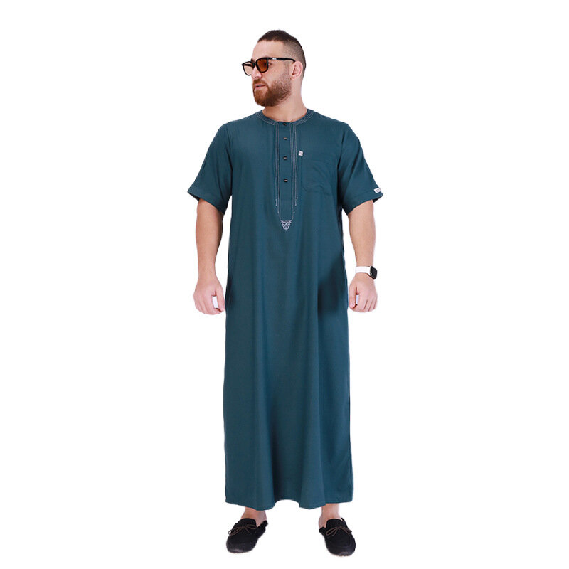Eid Muslim Jubba Thobe Men Ramadan Embroidery Long Robe Kaftan Kimono Saudi Musulman Abaya Dubai Arab Turkey Islamic Clothing