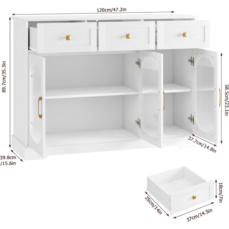 Барный шкаф с выдвижным ящиком и регулируемыми полками для столовой, винного холодильника 47,2 дюйма, кухонный шкаф для хранения со стеклянными дверцами