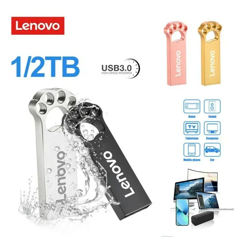 Lenovo-Clé USB 3.0, 2 To, 256 Go, étanche, disque flash, pour ordinateur portable et de bureau