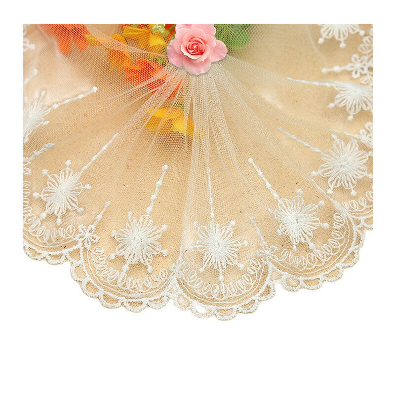1Yards Exquisite Mesh Fabric White Bridal Lace Applique Collar 12cm Cotton Ribbon Guipure Fringes Trim For Sewing Supplies LA29
