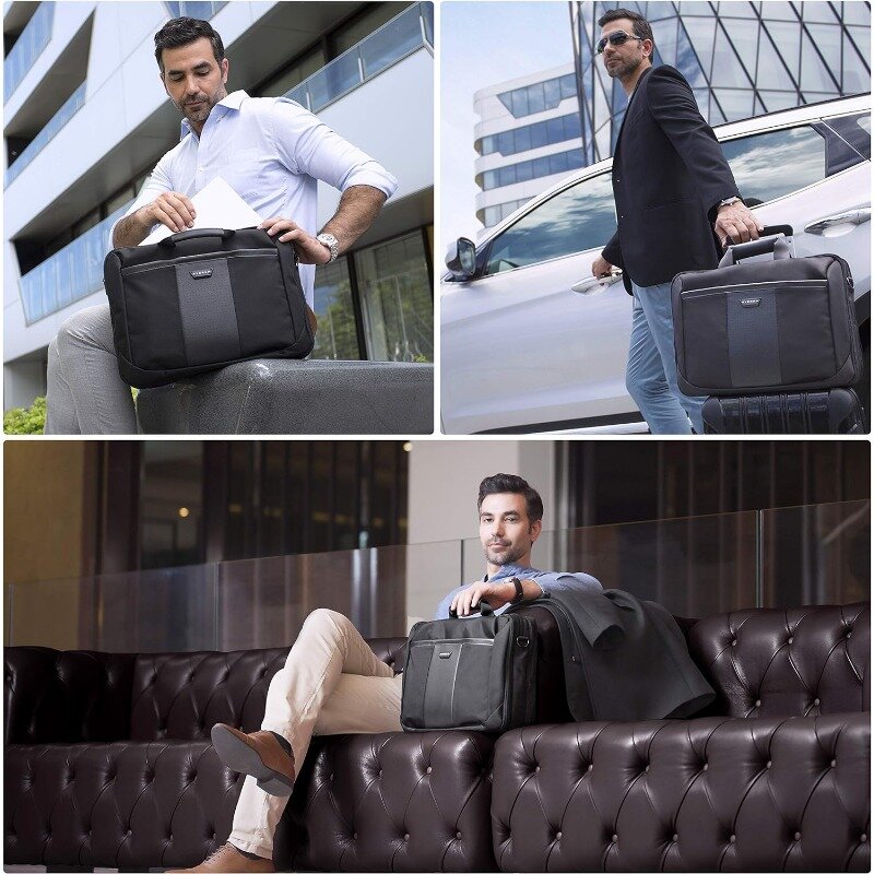 Сумка-портфель для ноутбука от 13 до 17,3 дюймов, баллистический нейлон и кожа, для путешествий (EKB427BK17), Черная