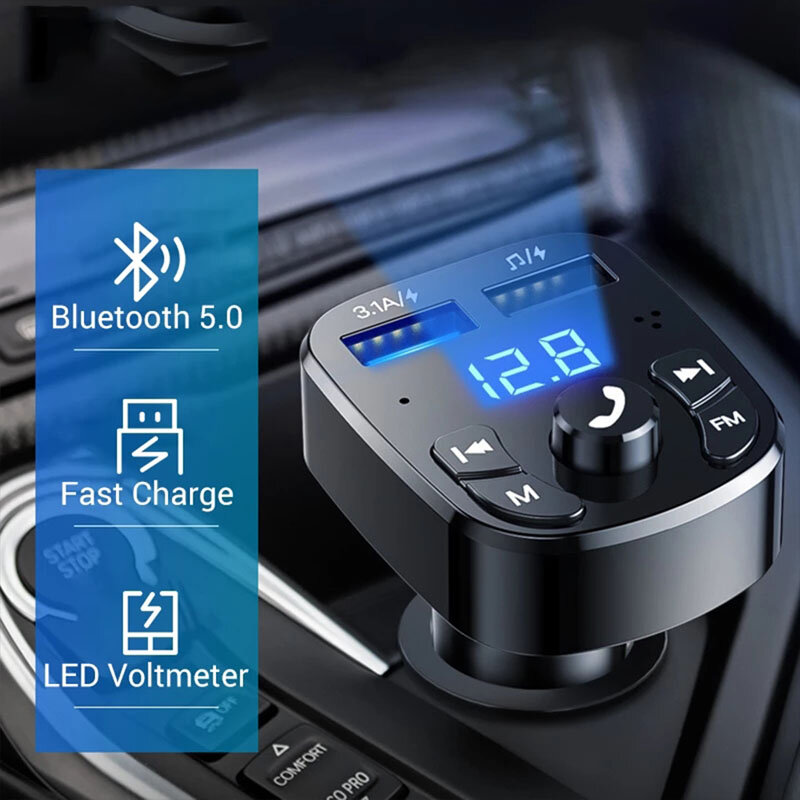 Bluetooth 5.0 fm transmissor carro mp3 player bluetooth receptor carro música u disco 2usb carro carregador rápido mãos-livre receptor de áudio