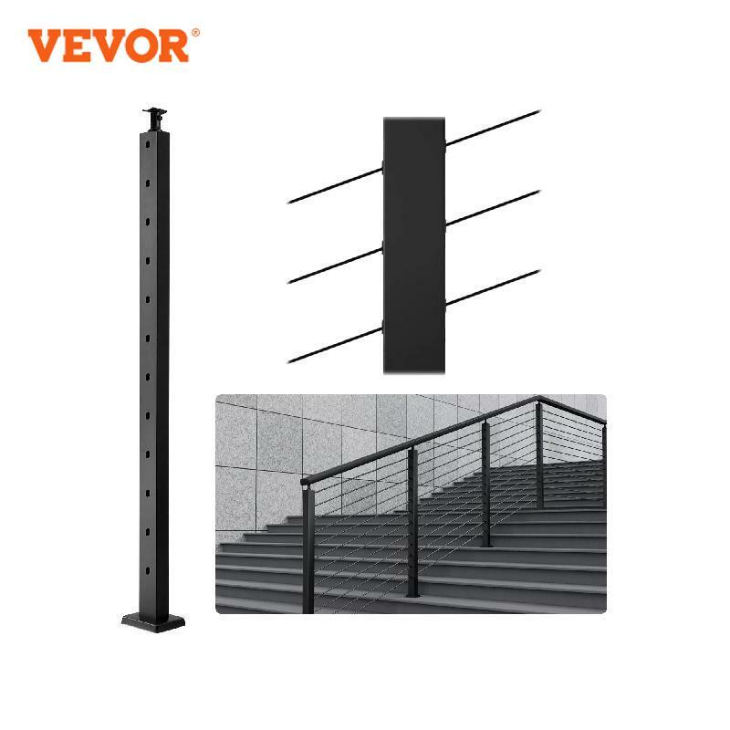 VEVOR 스테인리스 스틸 케이블 레일 포스트, 사전 천공 구멍, 수평 및 곡선 브래킷, 블랙 및 실버, SUS304