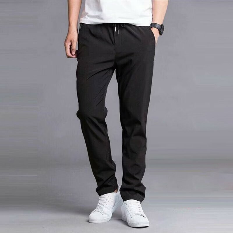 Male Casual Winter Fleece Lined Pants Solid Black Men's Warm Thick Thermal Stretch Trousers Athletic Pants Clothing