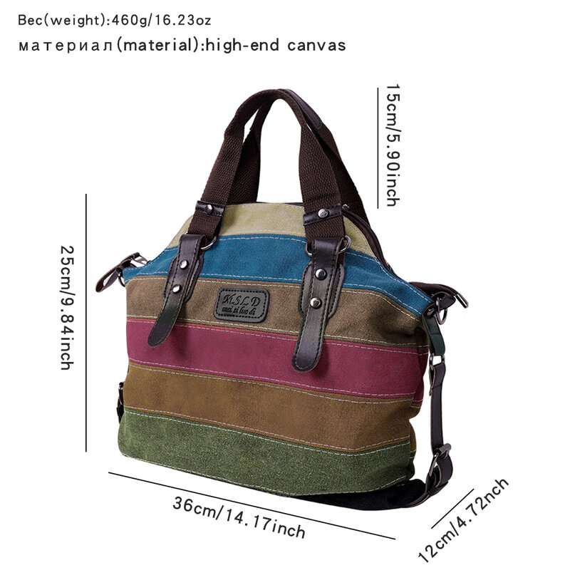 Heiß verkaufen Damenmode Handtasche Patchwork Regenbogen eine Schulter Leinwand Umhängetasche große Kapazität Reisetasche