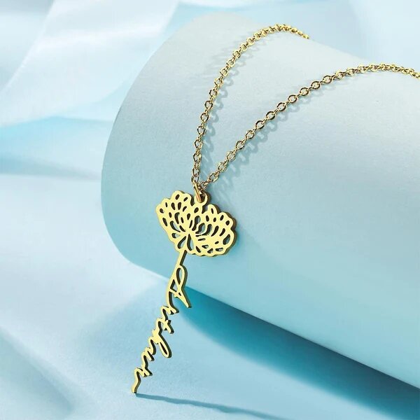 Mese di nascita personalizzato collana di fiori collana con nome personalizzato collana in acciaio inossidabile regalo di compleanno personalizzato per gioielli