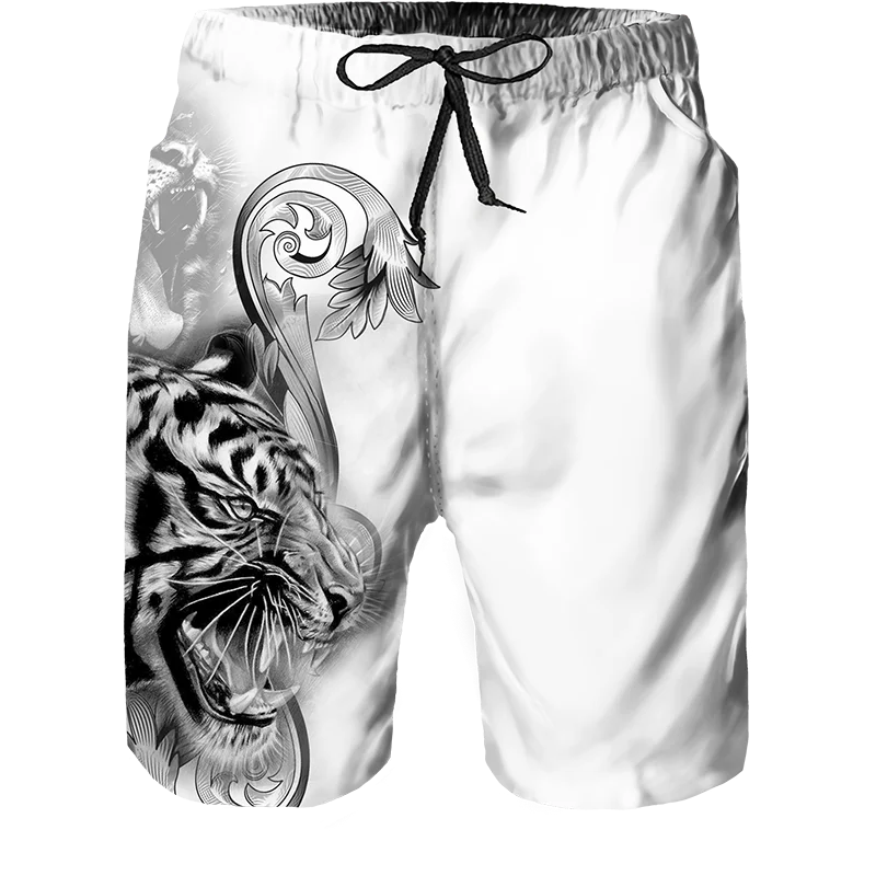 Calção de praia animal legal com estampa 3D masculino, calça curta tigre, calção casual, bolsos respiráveis moda praia, verão, novo, 2022