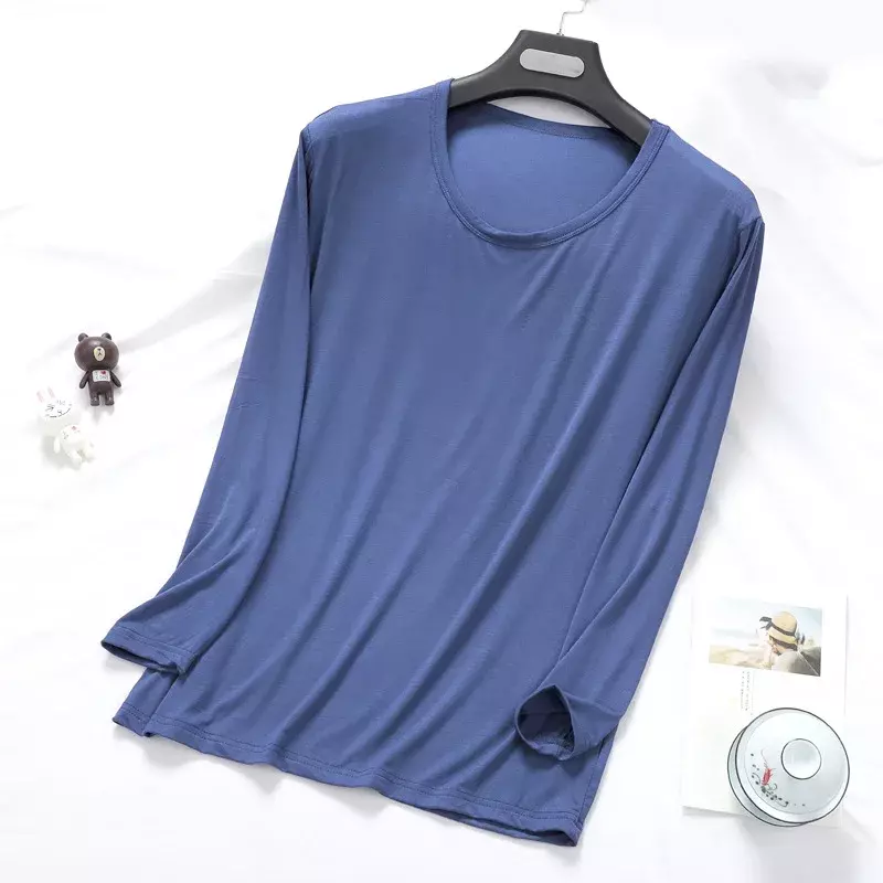 Factory Wholesale Modal Men's Spring / Autumn Round Neck Long Sleeve Base Shirt Thin Loose Plus Size Sleep Tops Men Sleep Shirt