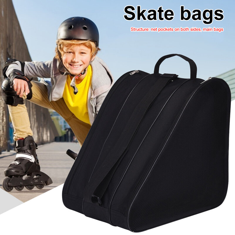 حقيبة تزلج على الجليد للأطفال مع جوانب ، جيوب شبكية ، حقيبة تزلج دوارة سميكة ، كتف واحد ، ملحقات تزلج بكرة محمولة