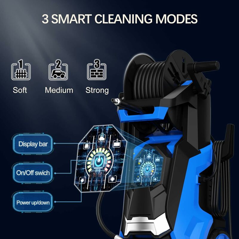 Pecticho mesin cuci tekanan listrik 4200Psi maks 2.8 GR, mesin cuci dengan kontrol pintar dan 3 tingkat penyesuaian