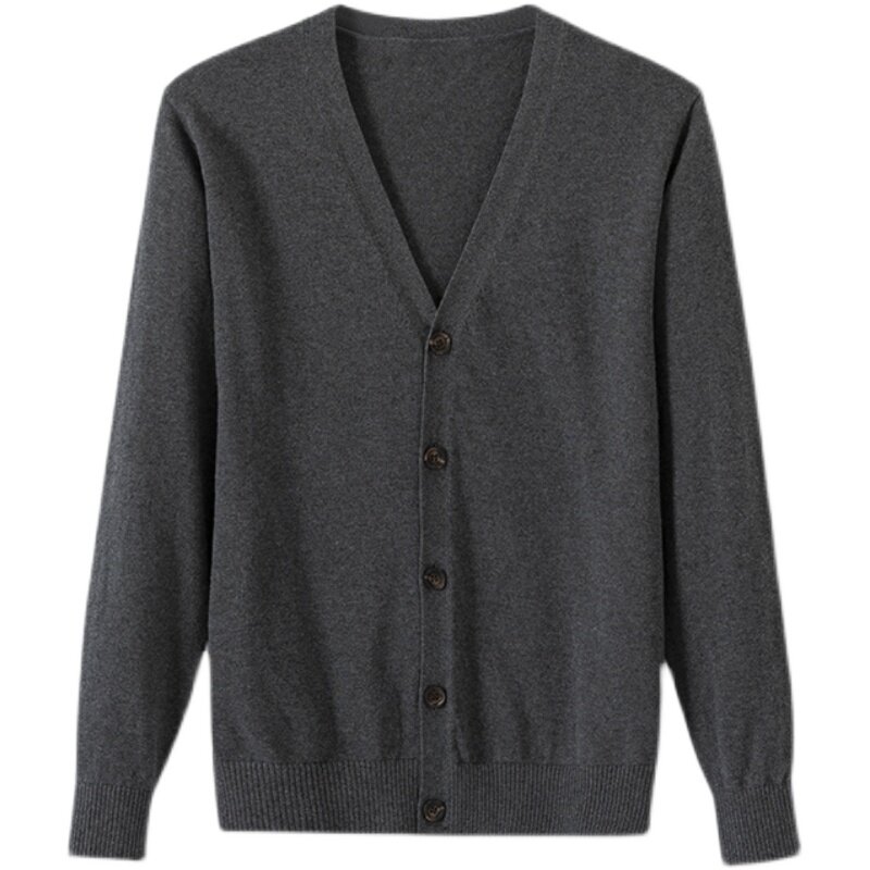 Cárdigan de punto de algodón puro, chaqueta informal de Color sólido con cuello en V, versátil de manga larga, Top fino de moda para primavera y otoño