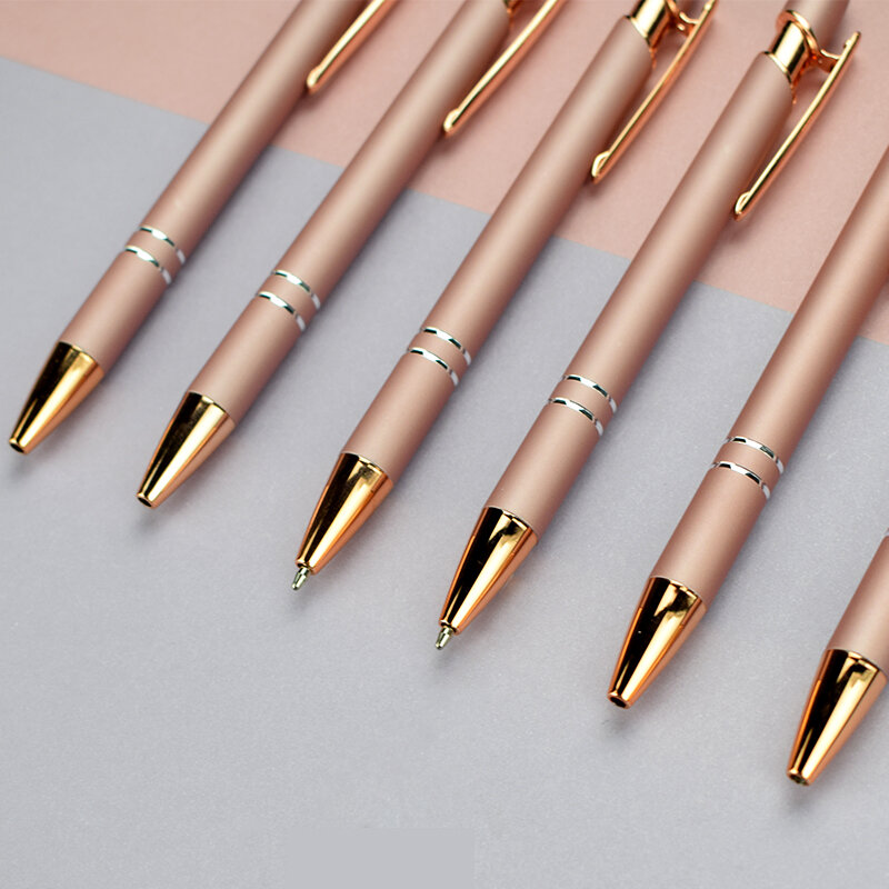 Personalized Carving LOGO Metal Creative Rose Gold Ballpoint Pen Customized Engraved Name Gift School Stationery Office Supplies