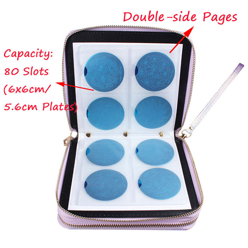 Nail Plate Case/Organizer 120 Slots Laser Silver Rectangle Round Image Plate Holder Bag Rainbow Nail Stamping Plate Storage Bag