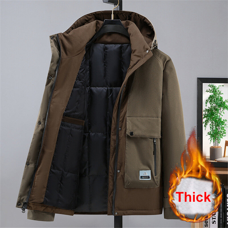 Мужской пуховик-карго, зимние теплые толстые куртки, модель 10XL, мужская куртка-пуховик, модное повседневное зимнее пальто в стиле пэчворк для мужчин