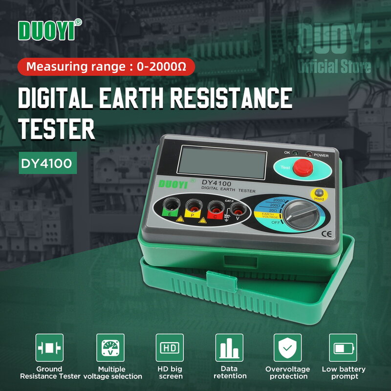 DUOYI DY4100 Digital Multimeter Megohmmeter Earth Resistance Tester Ground 0-2000 Ohm Megger Meter Resistance Tester