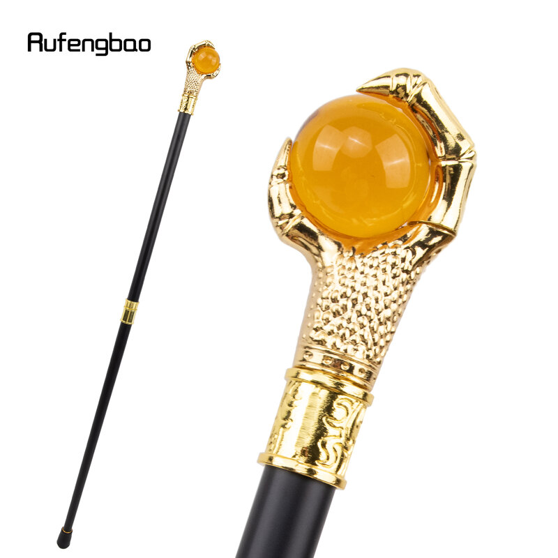 Dragon Claw Grasp Orange Glass Ball Golden Walking Cane Fashion Decorative Walking Stick Cosplay Cane Knob Crosier 93cm