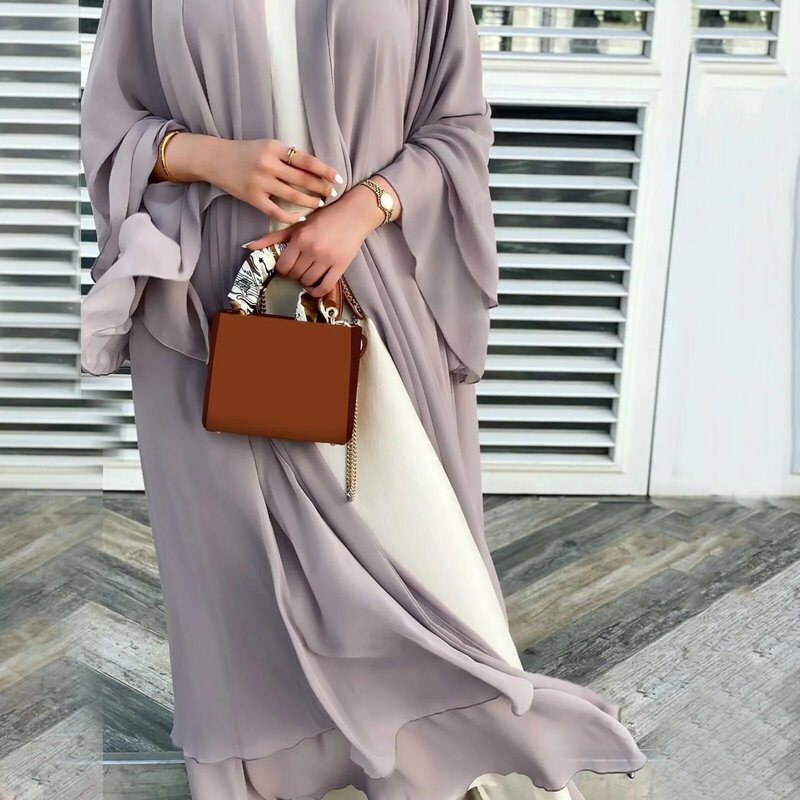 Feminino muçulmano outwear verão muçulmano macio e elegante chiffon cor sólida cardigan verão vintage protetor solar solto longo cardigan