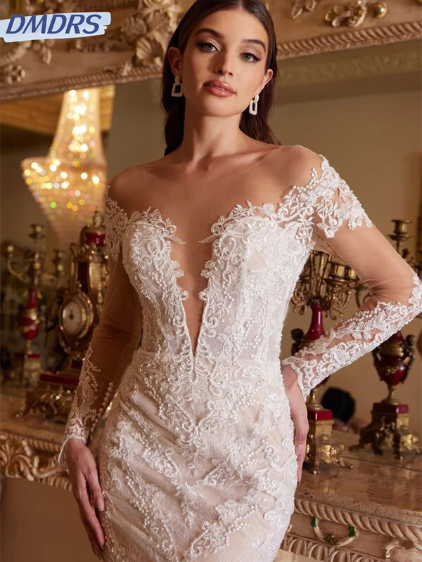 Sexy tiefes Brautkleid mit V-Ausschnitt 2024 elegantes lang ärmel iges Brautkleid romantisches A-Linie boden langes Kleid vestidos de novia