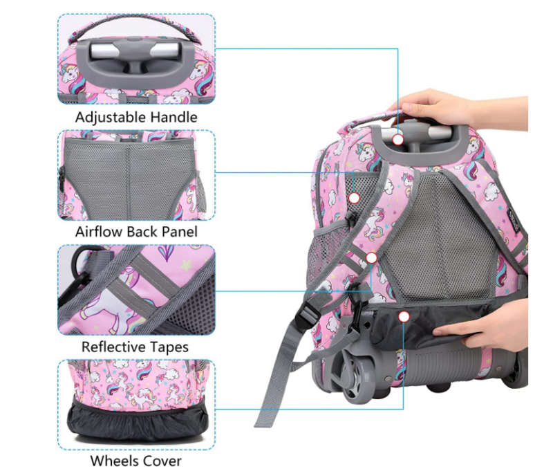 Maleta de equipaje con ruedas para niña, mochila escolar con múltiples compartimentos, bolsa con ruedas para viaje escolar