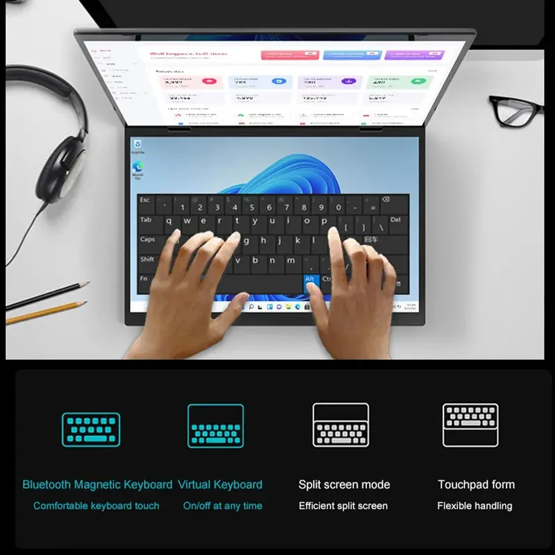 Ноутбук CRELANDER для занятий йогой, 14 дюймов, 10,5 дюйма, процессор Intel 12-го поколения N95, M2 SSD, 2K, двойной сенсорный экран, ноутбук, компьютер с рукописным ввода, мини-ПК