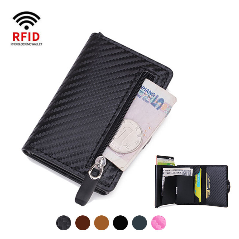 Portefeuilles porte-cartes Rfid en fibre de carbone pour hommes, sac d'argent à fermeture éclair pour hommes, portefeuille magique mince, petit portefeuille
