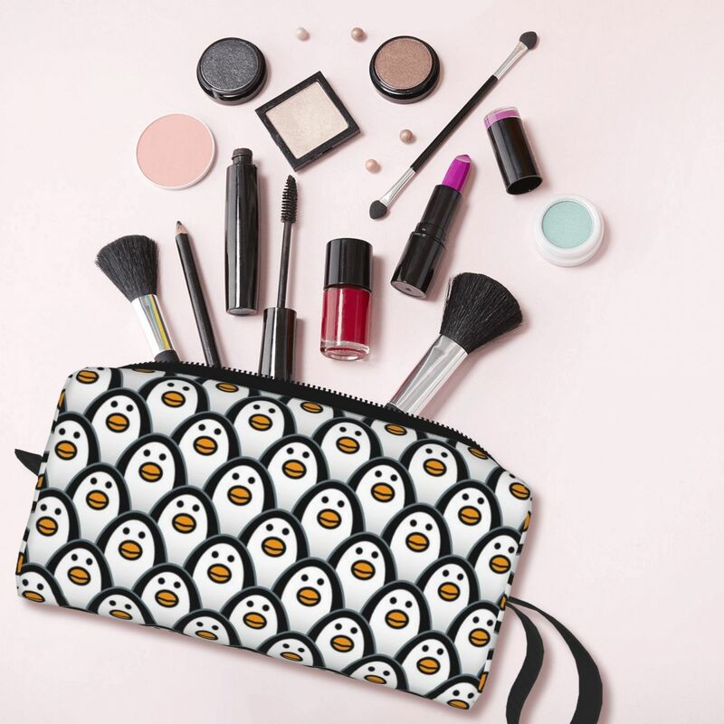 Bits Hallwomaticペンギン-パターンの女性用メイクアップバッグ、化粧品収納、トイレキット、バスルーム衛生バッグ、美容、旅行用鉛筆ケース