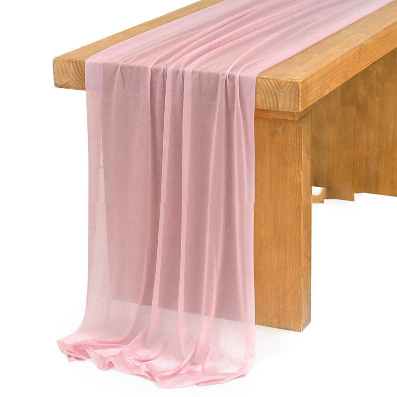ผ้าปูโต๊ะสีชมพูผ้าชิฟฟ่อนแบบกึ่งโปร่งตกแต่งเค้กงานเลี้ยงงานแต่งงานแนววินเทจ