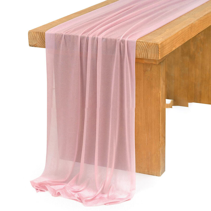 Roze Tafelloper Chiffon Tafelsetting Semi-Pure Dining Vintage Huwelijksfeest Kerstbanketten Bogen Cake Decor