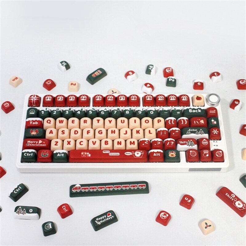 Teclas con tema MerryChristmas, perfil PBT MOA, 130 teclas para teclado mecánico con diseño DIY, teclas personalizadas T5EE