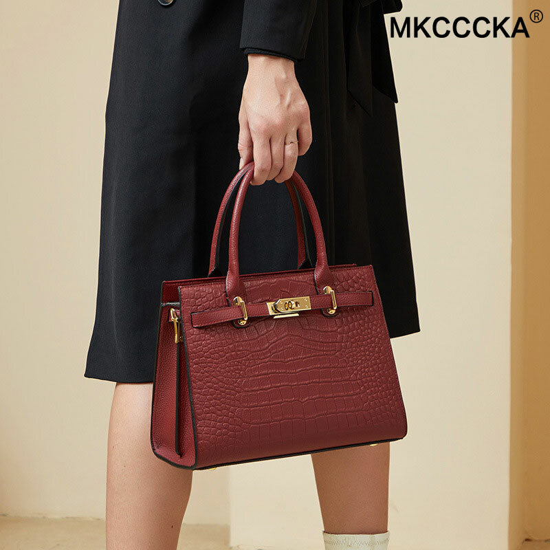 MKCCCKA-تمساح تنقش جلد البقر المواد حقيبة يد للنساء ، السيدات حمل حقيبة ، حقائب الموضة الجديدة