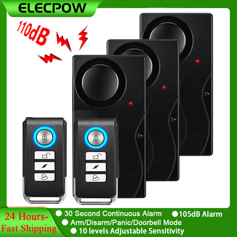 Elecpow Alarm Anti Maling nirkabel, Alarm maling keamanan sepeda rumah 110db Alarm getaran pintu dan jendela dengan kendali jarak jauh