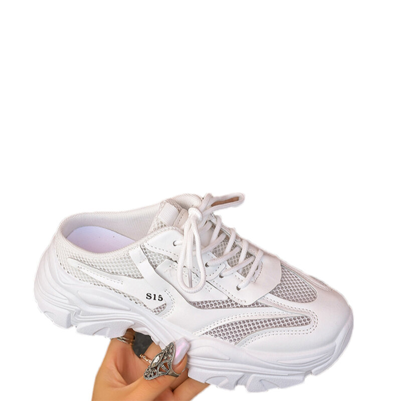 Zapatillas planas de malla para Mujer, sandalias informales de verano, chanclas de diseñador con cordones, cómodas, a la moda, 2024
