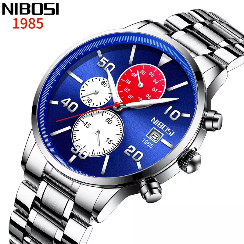 Zegarki męskie NIBOSI analogowe kwarcowy z chronografem 30M wodoodporne świecące Big Face męskie zegarki sportowe moda męska zegarki na rękę