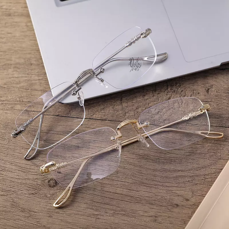 Harajuku Rimless Glasses Women Transparent Rectangle Shades Eyewear Blocking Glasses Frameless Anti-blue Optical Eyeglass