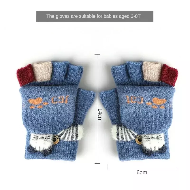 Guantes de lana de invierno para niños, guantes con tapa de medio dedo para niños, estudiantes, escritura, guantes para bebés de 3-8 años