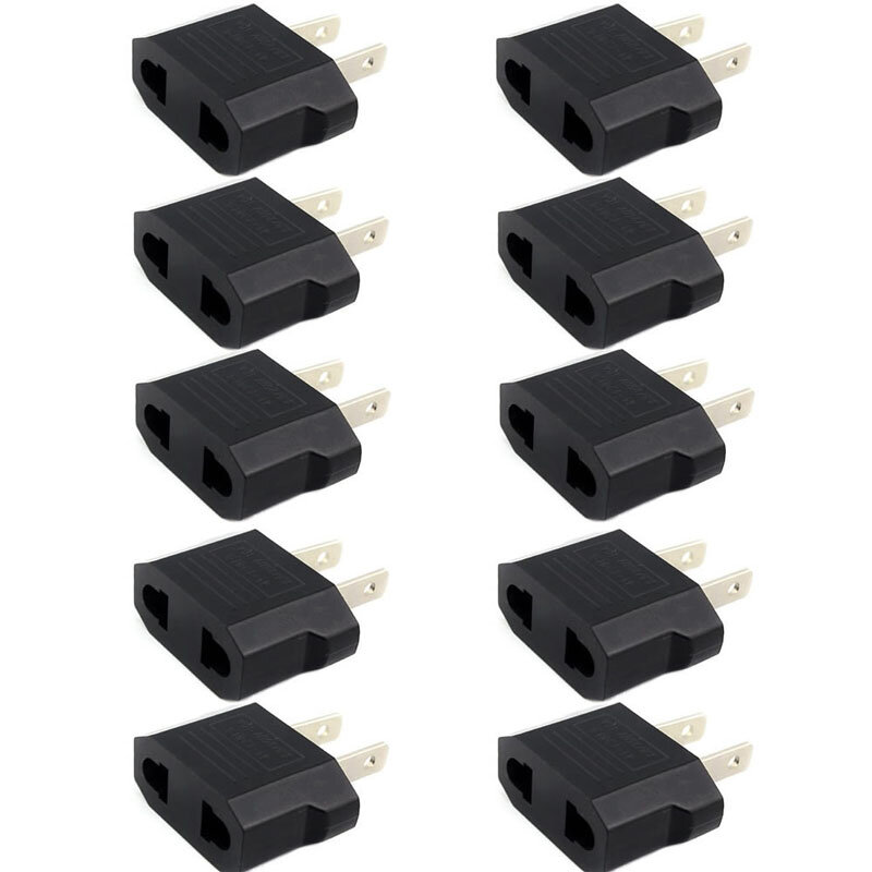 10 Pieces/pack US Plug Adapter, European to US Plug Adapter Black European to American Outlet Plug Converter 85DD