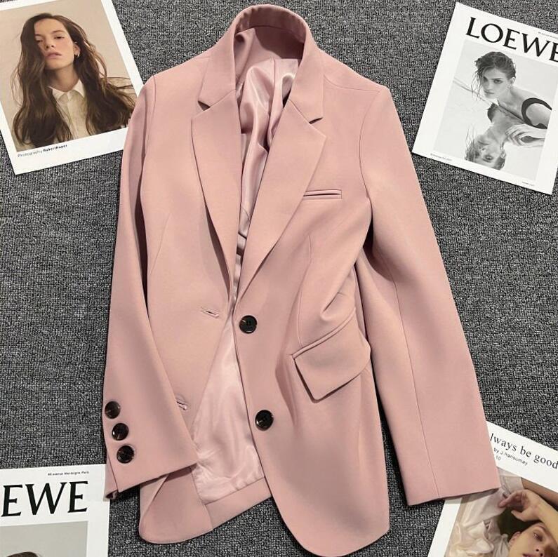 Solid Simple Notched Loose Coat Small Suit Jacket For Women's Spring New Double Breasted Elegant Blazers