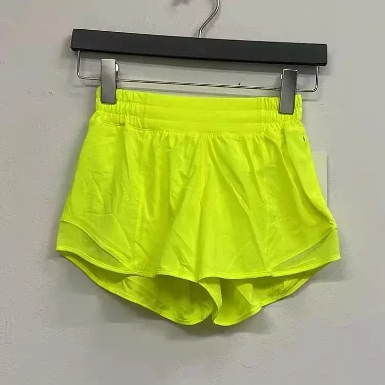 Lemon celana pendek Yoga wanita, celana pendek atletis potongan rendah elastisitas mikro untuk olahraga lari kendali perut