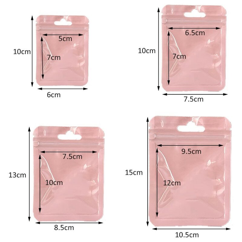 Resealable Food Storage Foil Zipper Bags, bolsa transparente para exibição de jóias, suprimentos de embalagem para pequenas empresas, atacado, 50pcs