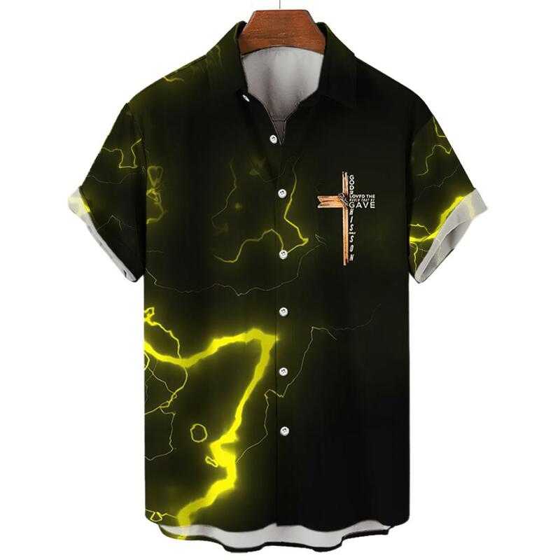Camisas hawaianas con estampado de cruz de Jesús en 3d para hombres, camisa de gran tamaño, ropa de alta calidad, Tops de tendencia, nueva moda, 2024