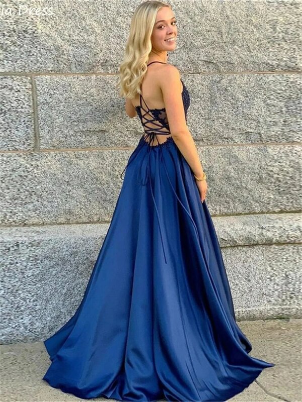 Gaun malam belah samping menawan 2024 gaun tulle leher-v rendah tanpa lengan seksi gaun A-line klasik Vestidos De Novia