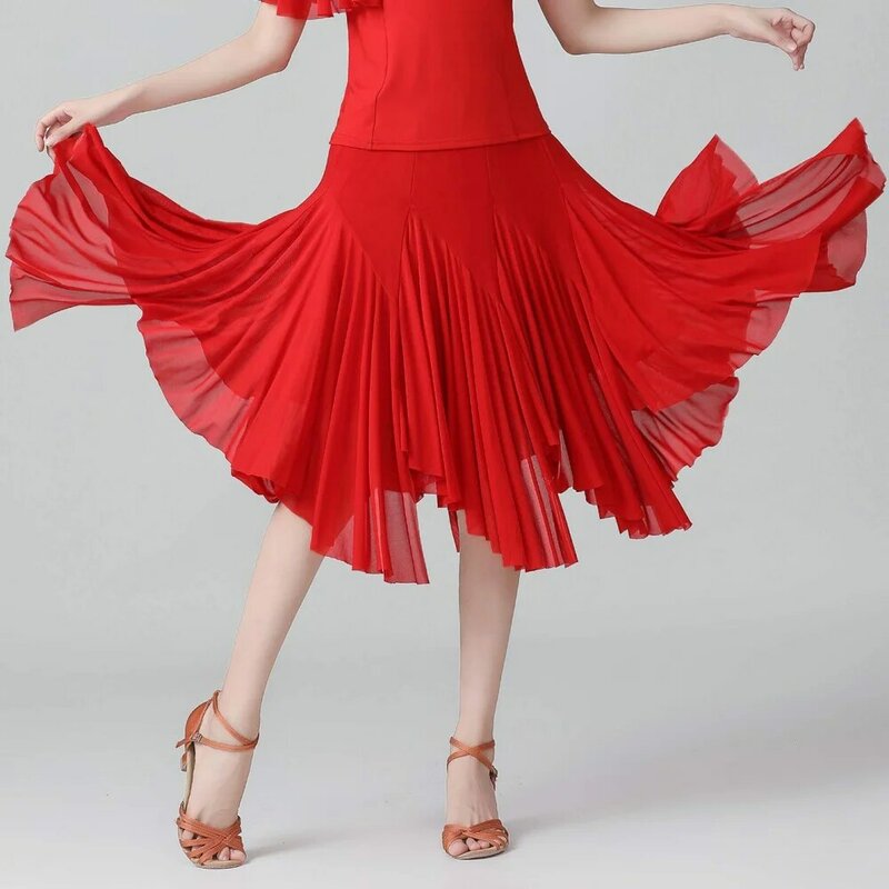 Женская юбка для латиноамериканских танцев, юбка для бальных танцев, 360 градусов, для сальсы, румбы, вальса, удобная мягкая танцевальная юбка для тренировок