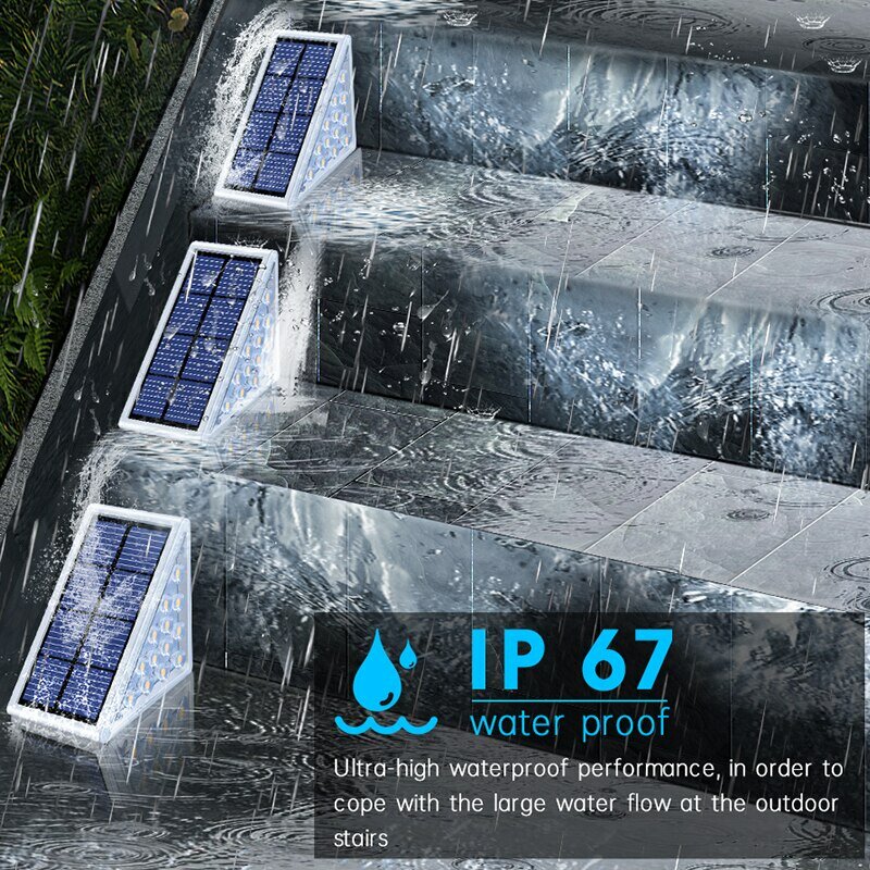 LED 계단 램프 야외 IP67 방수 태양광 조명 렌즈 포함, 도난 방지 디자인, 정원 데크 경로 장식 조명