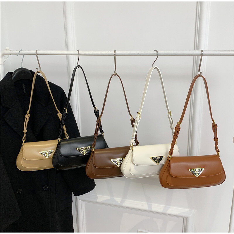 Classical Small Leather Clutch Shoulder Bag Vintage Minimalist Buckle Handbag Versatile Fashion Solid Color Crossbody Bag Purse