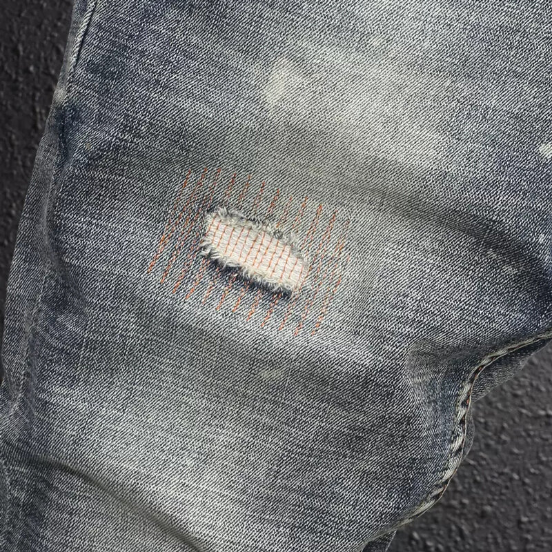 Fashion desainer pria Jeans kualitas tinggi Retro dicuci elastis peregangan Slim Fit robek Jeans Pria bordir Vintage Denim celana