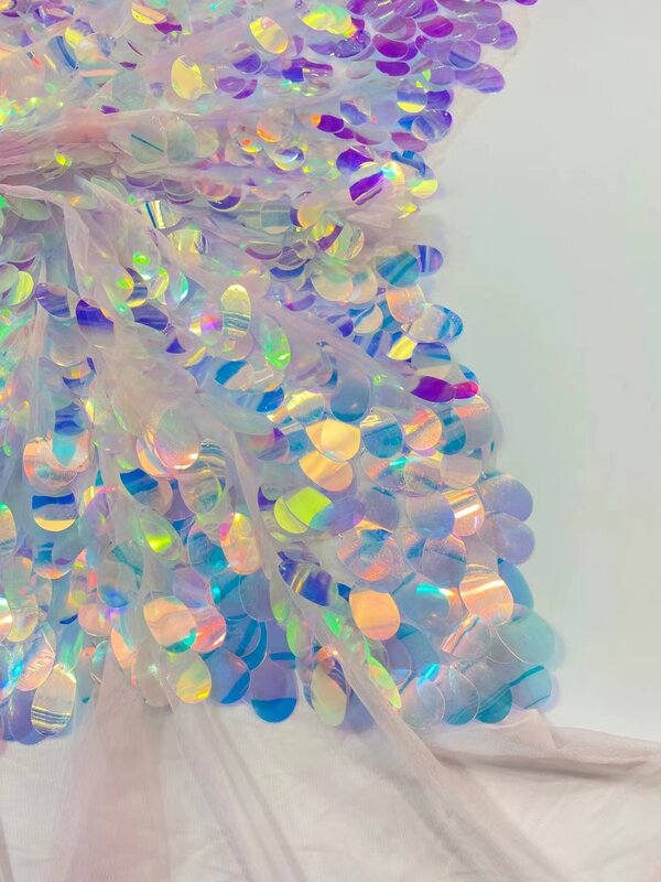 Тяжелая блестящая кружевная ткань 18 мм, цветная ткань в крупную рыбку, юбка-Русалка для свадебного платья, роскошное вечернее платье 5 ярдов